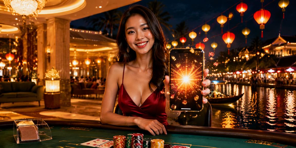 Bàn bài Baccarat lung linh với đèn lồng Hội An trong đêm lễ hội